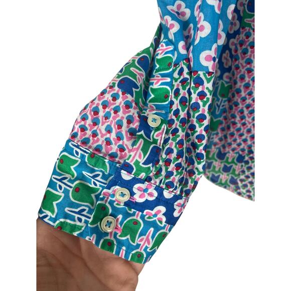 Talbots 100% Cotton Tulip Patchwork Button Front Shirt Long Sleeves Preppy Sz MP - Picture 6 of 8